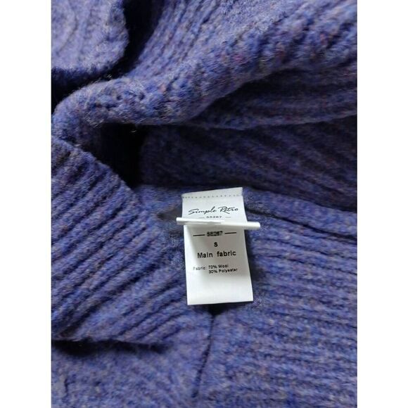 Simple retro womens small cable heathered purple wool sweater classic crew neck - Picture 6 of 8